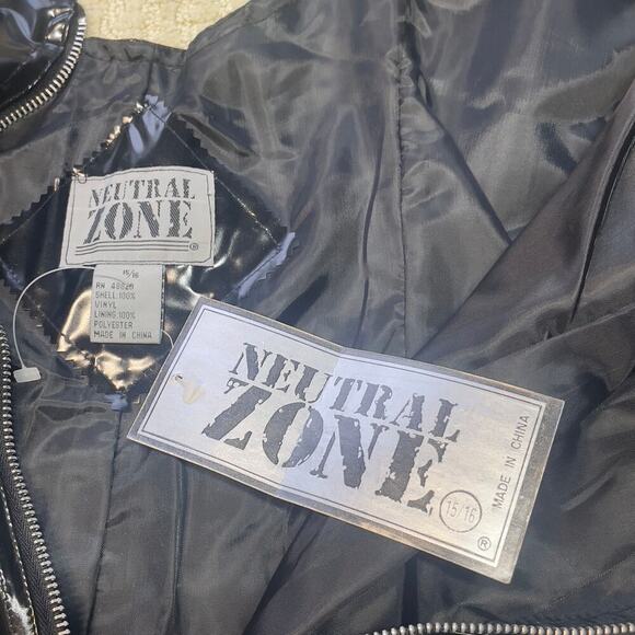 Vintage 90s Vinyl PVC Wet Look Goth Zip Front Black Mini Dress Size 16 NWT - Picture 6 of 15